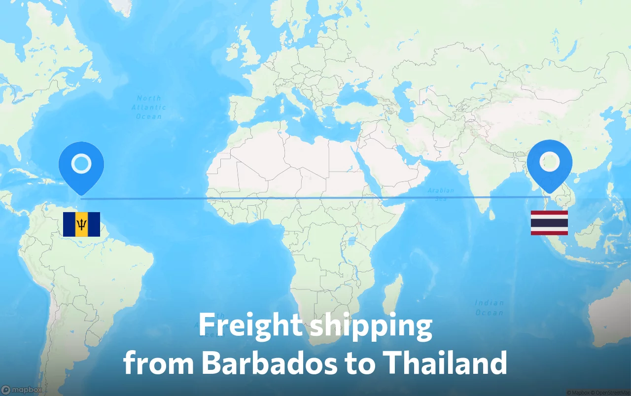 Shipping route from Barbados to Thailand