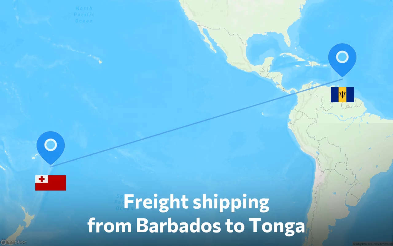 Shipping route from Barbados to Tonga