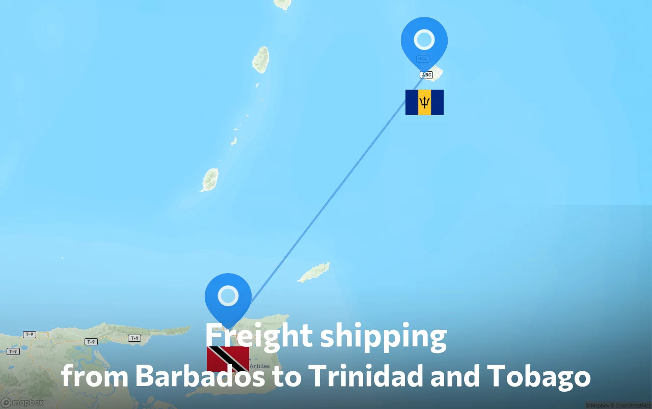 Shipping route from Barbados to Trinidad and Tobago