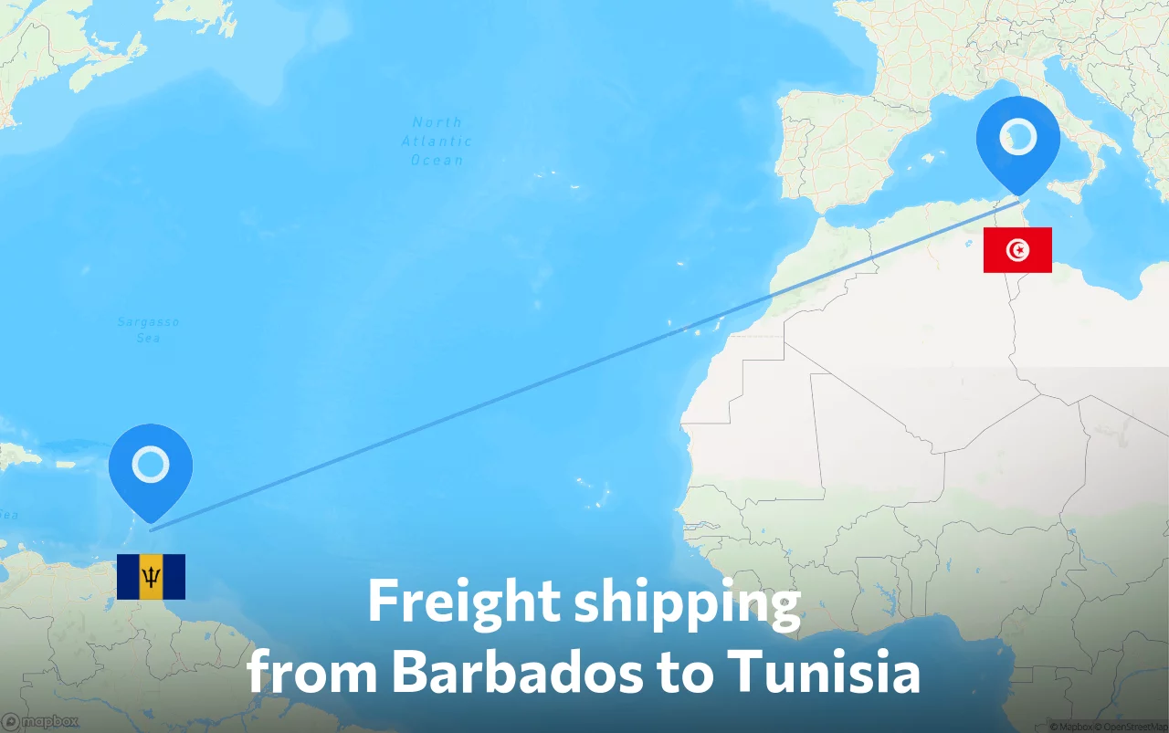 Shipping route from Barbados to Tunisia