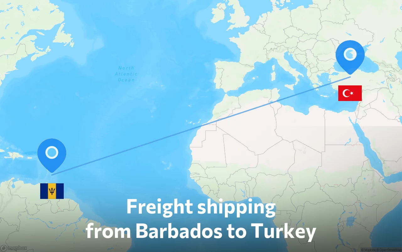 Shipping route from Barbados to Turkey