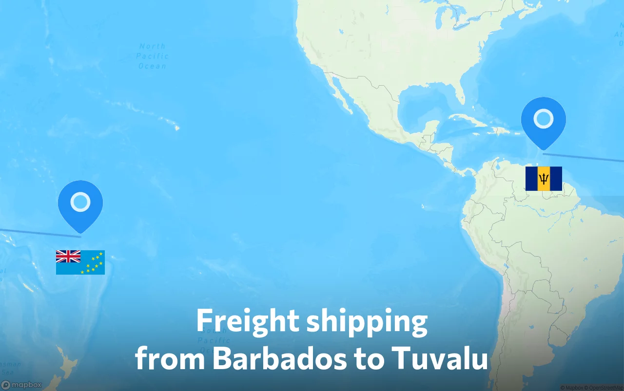 Shipping route from Barbados to Tuvalu