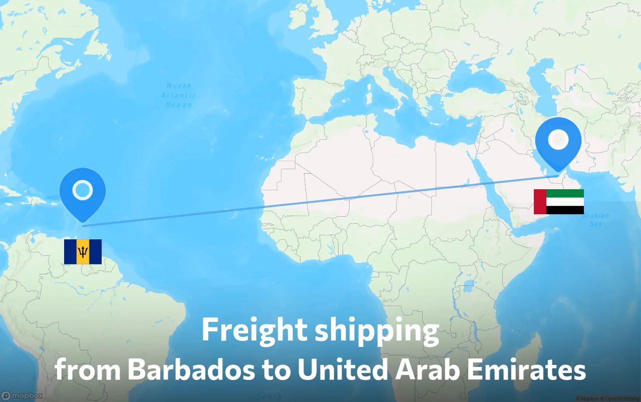 Shipping route from Barbados to United Arab Emirates