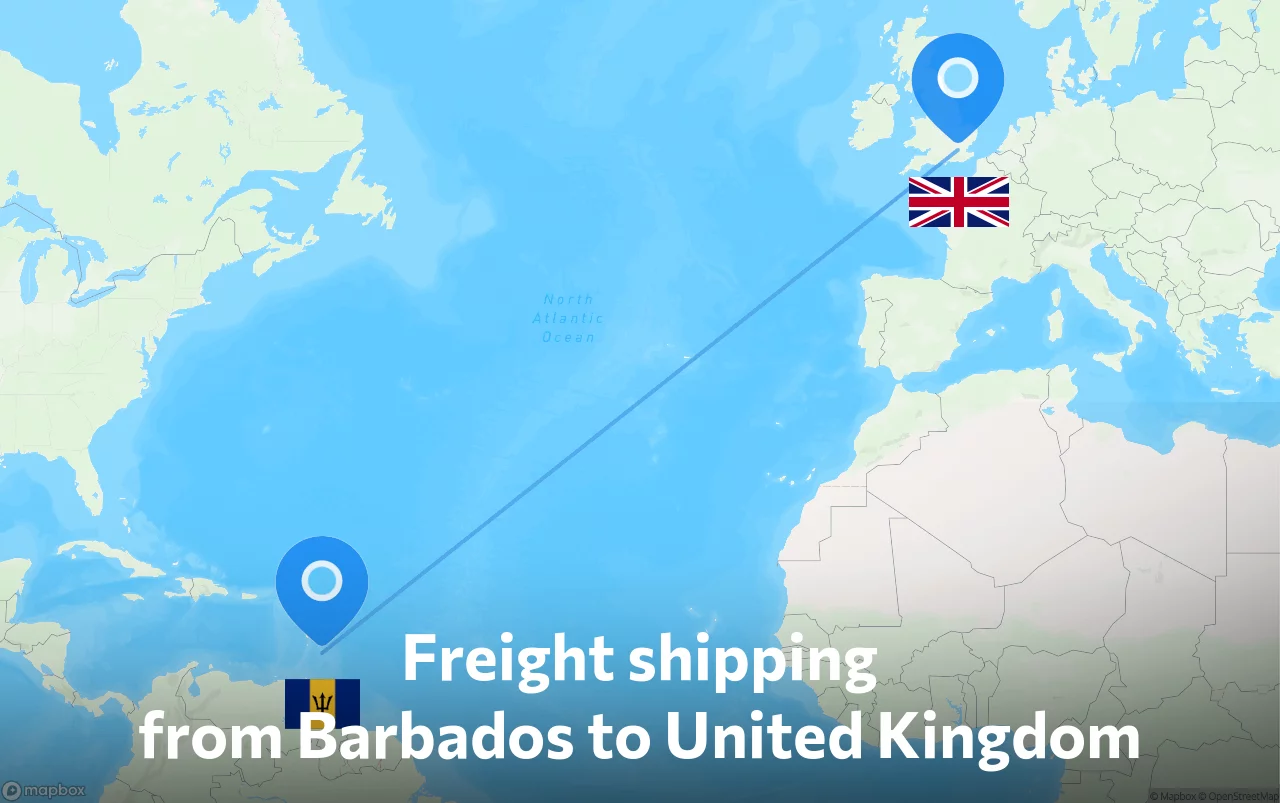 Shipping route from Barbados to United Kingdom