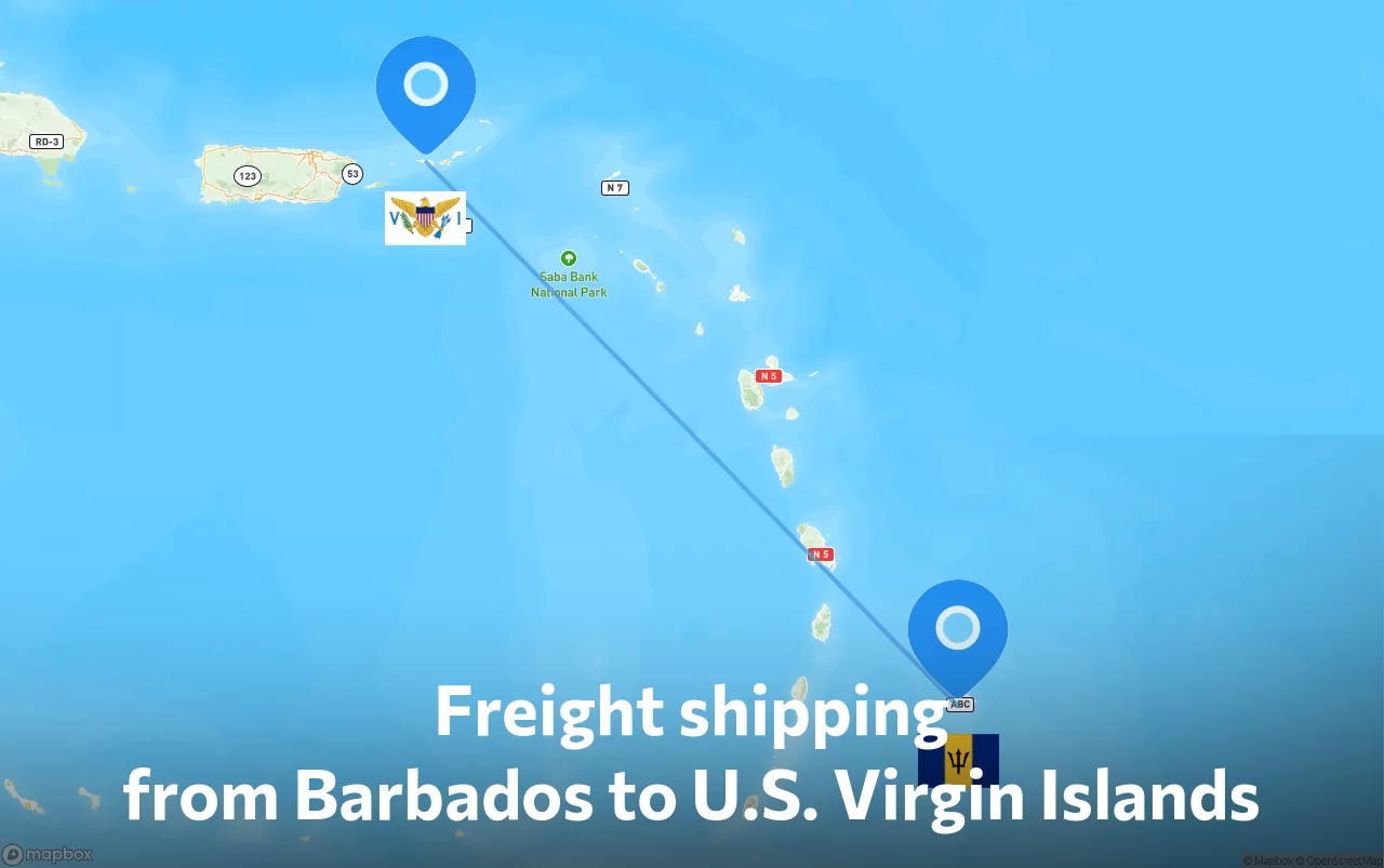 Shipping route from Barbados to U.S. Virgin Islands