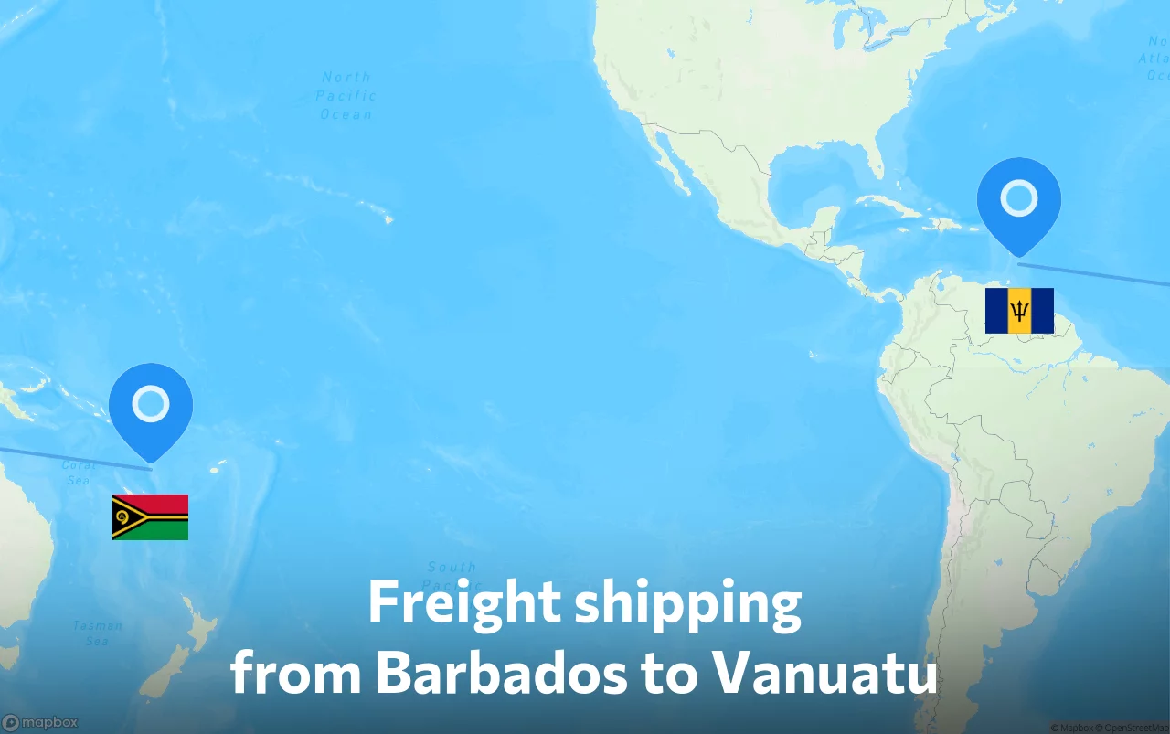 Shipping route from Barbados to Vanuatu