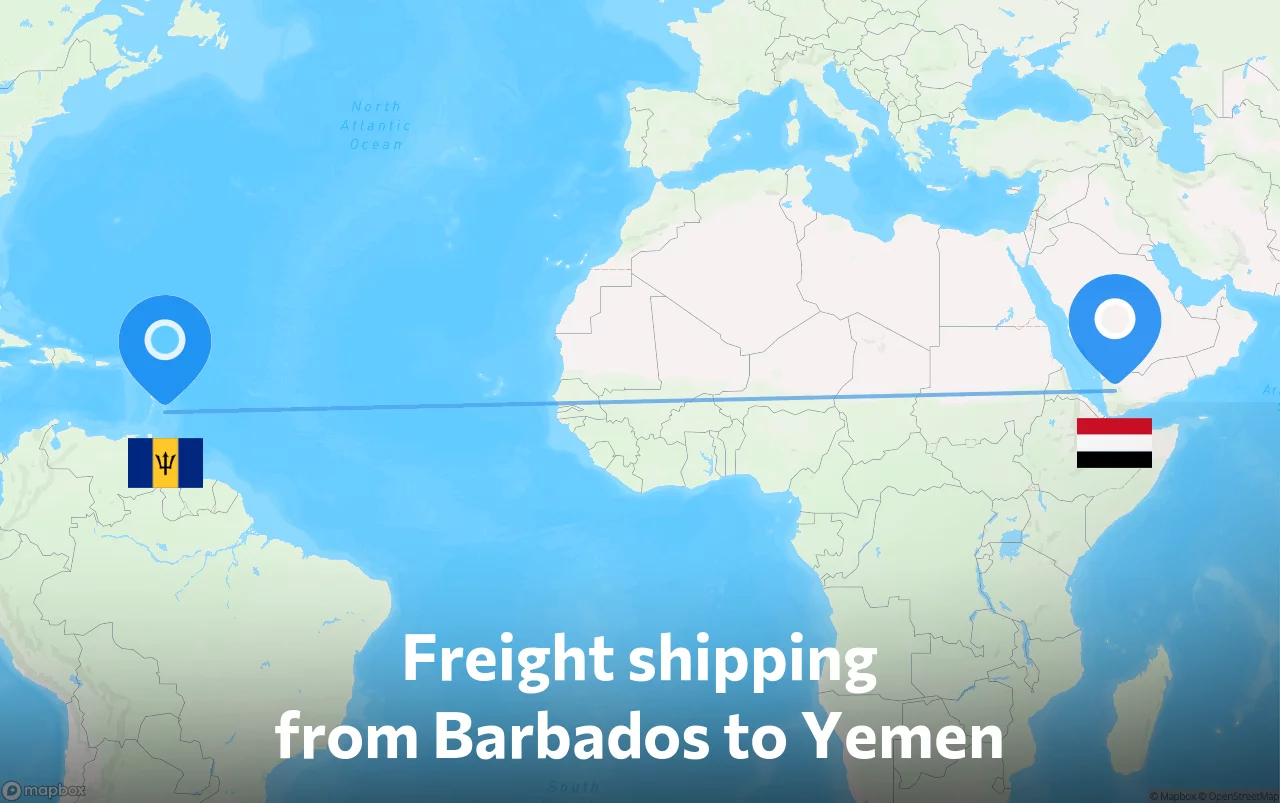 Shipping route from Barbados to Yemen