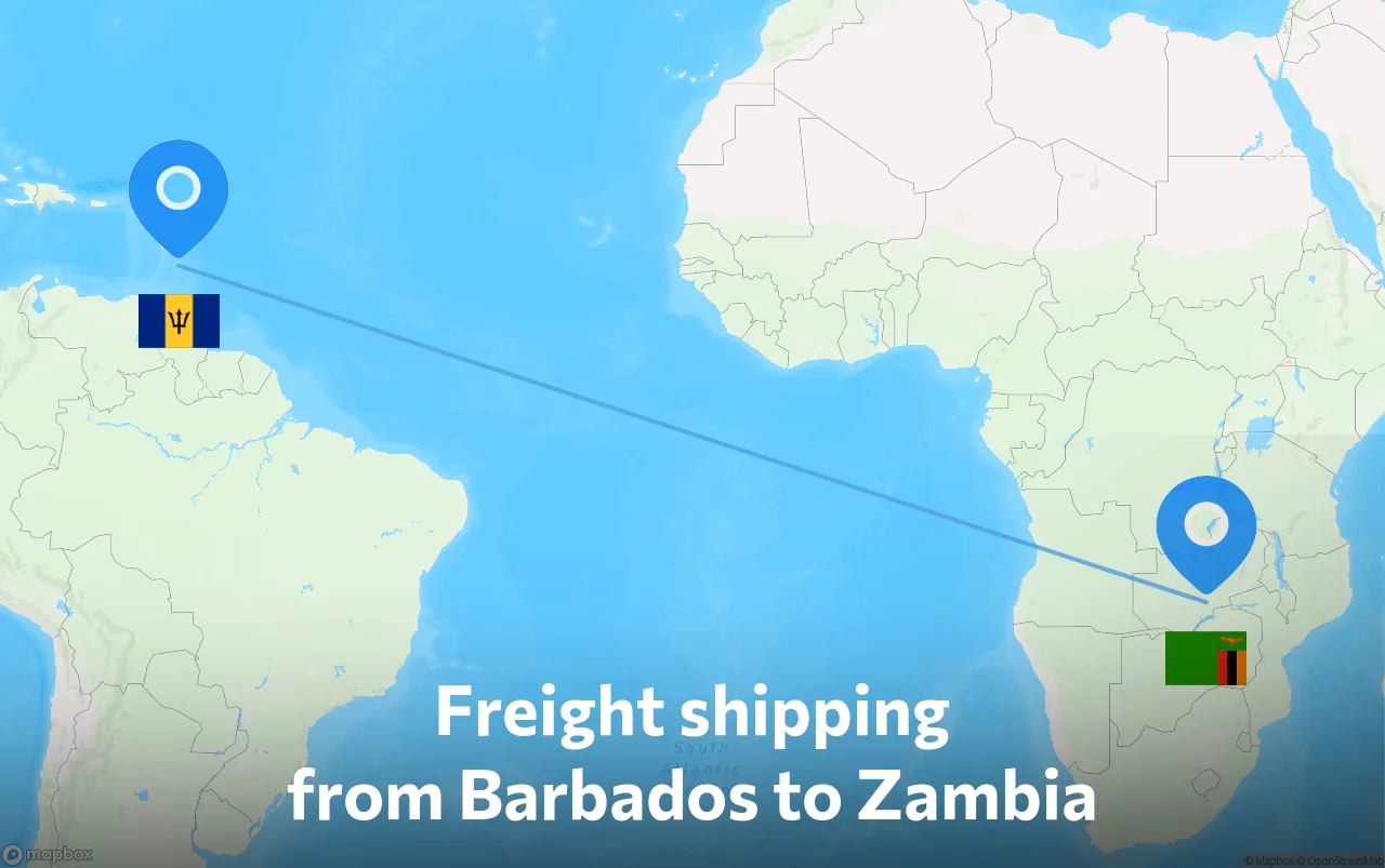 Shipping route from Barbados to Zambia