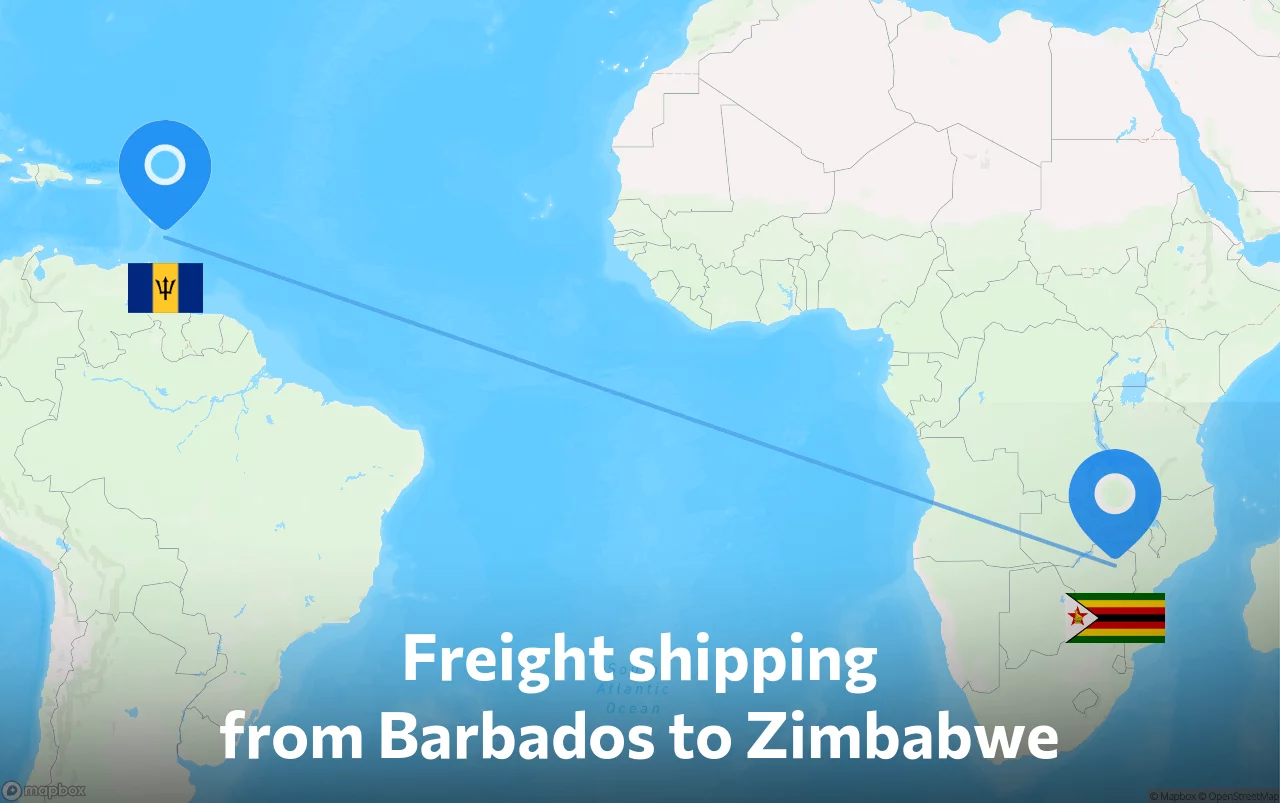 Shipping route from Barbados to Zimbabwe