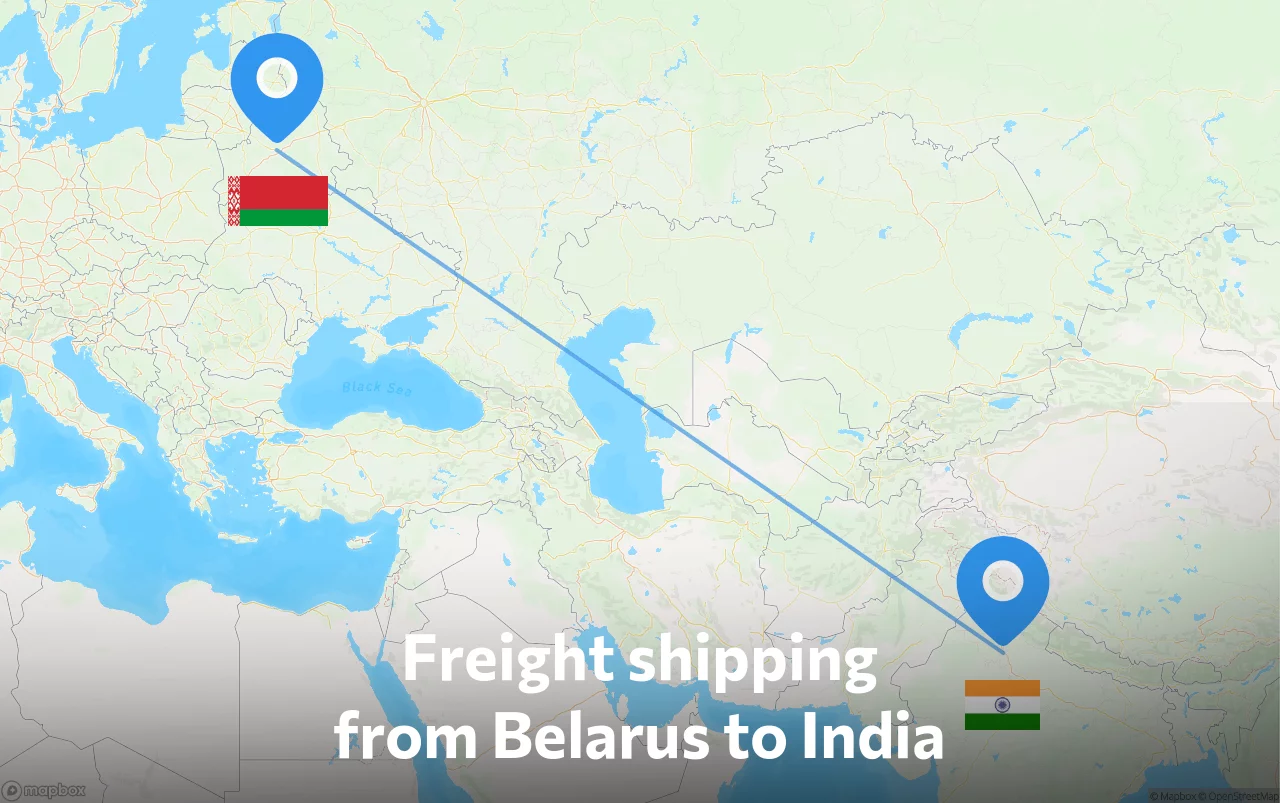 Shipping route from Belarus to India