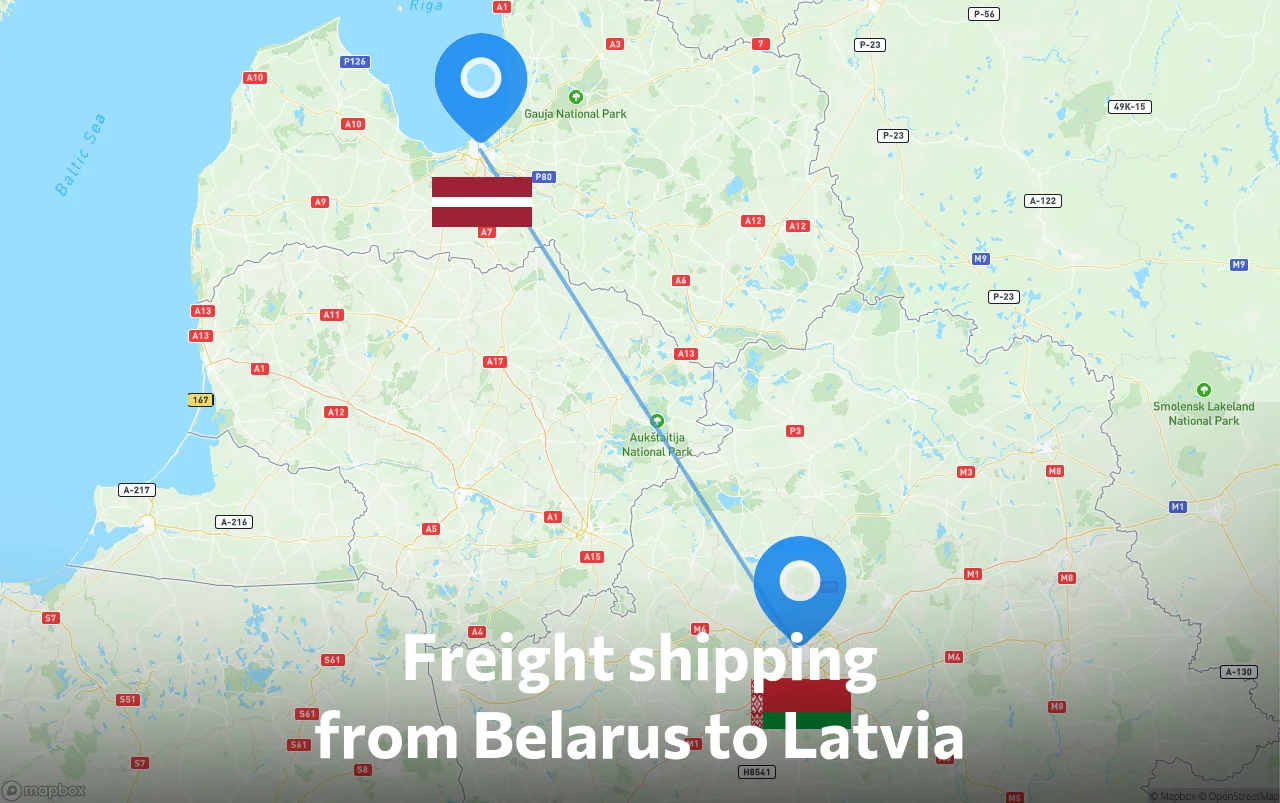 Shipping route from Belarus to Latvia