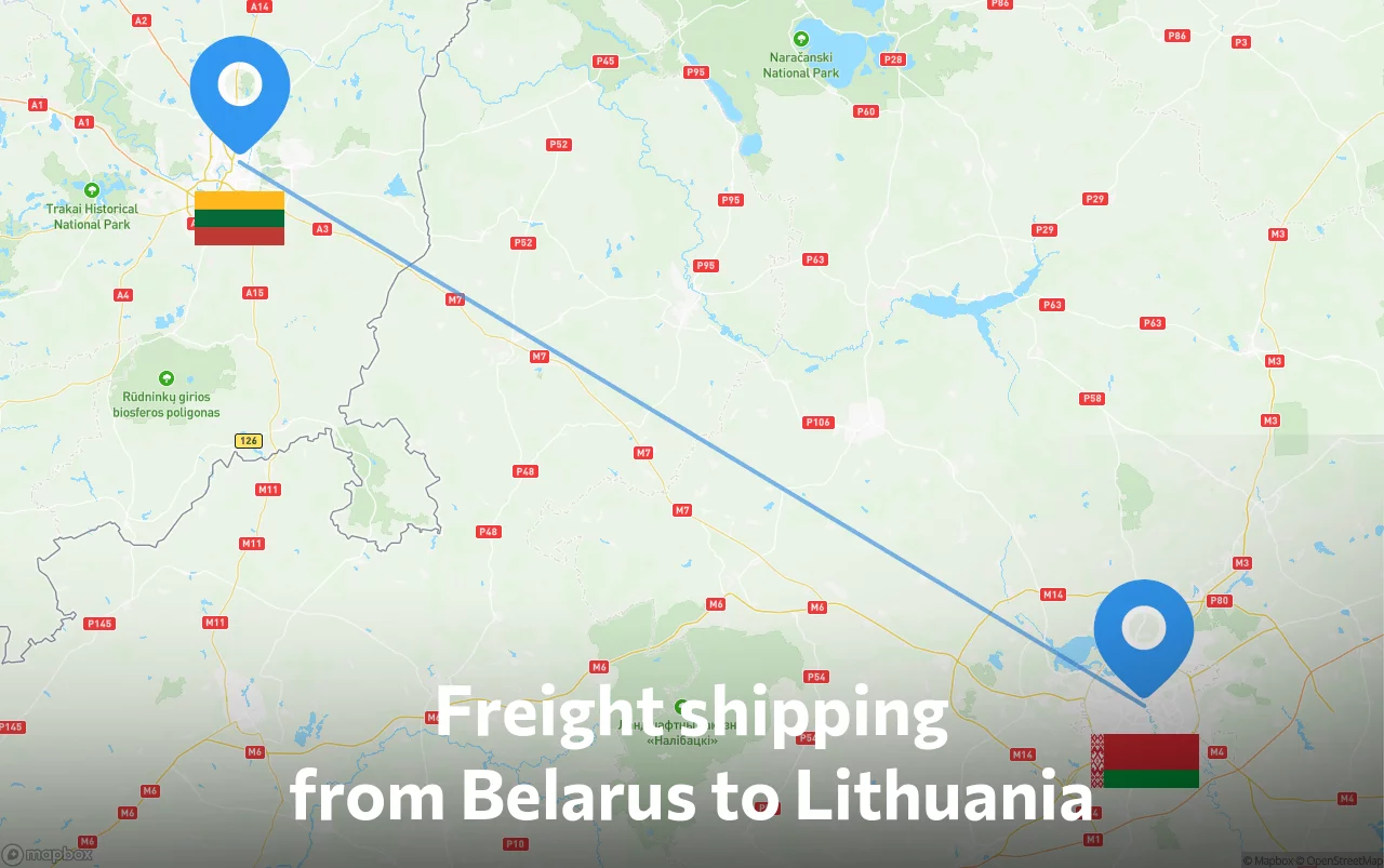 Shipping route from Belarus to Lithuania