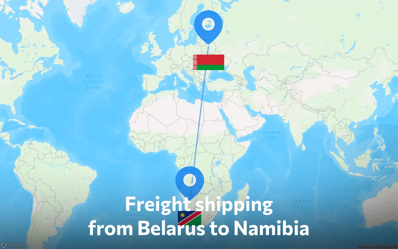 Shipping route from Belarus to Namibia