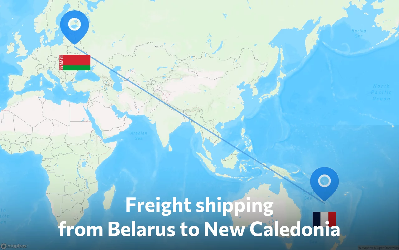 Shipping route from Belarus to New Caledonia