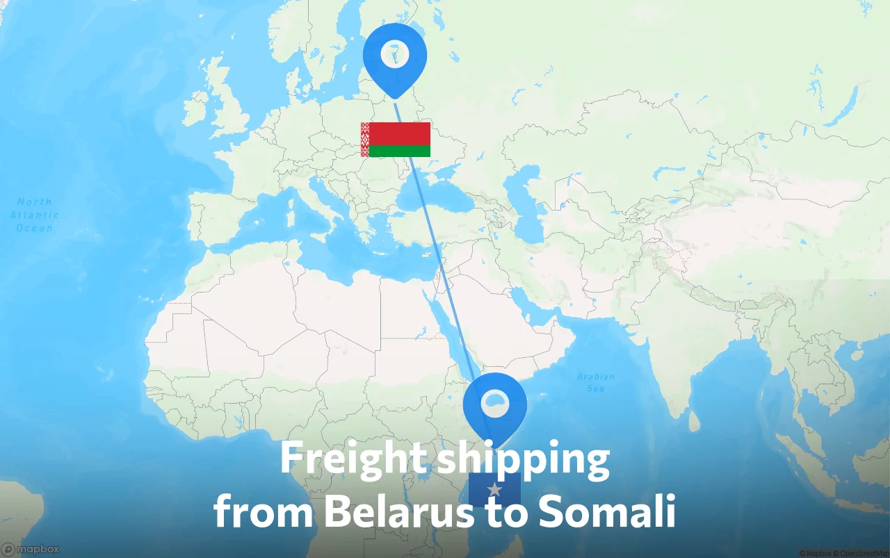 Shipping route from Belarus to Somali