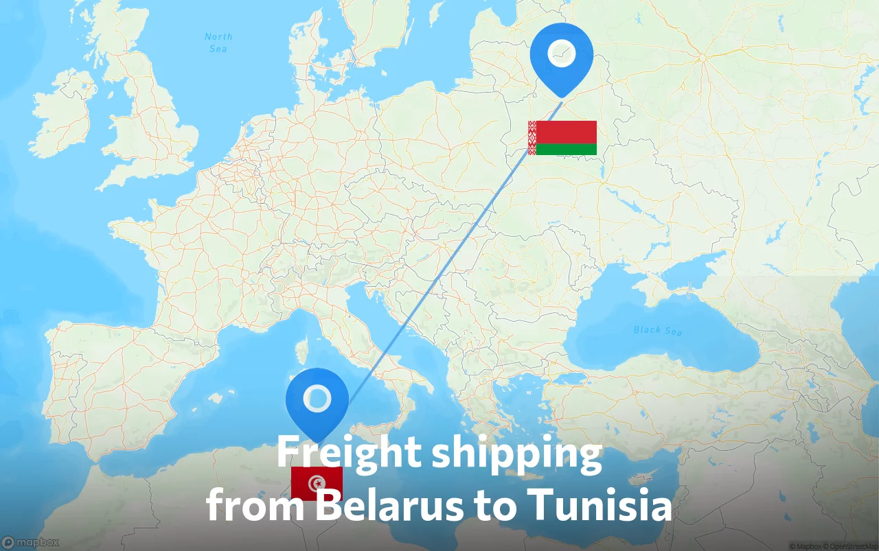 Shipping route from Belarus to Tunisia