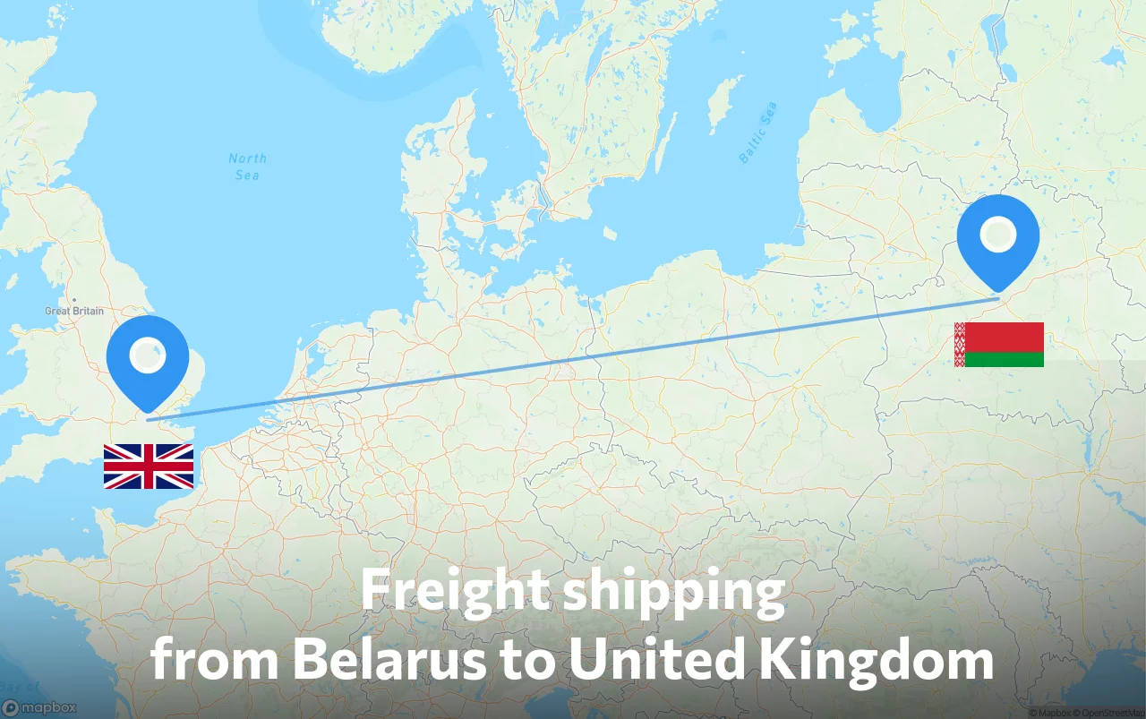 Shipping route from Belarus to United Kingdom