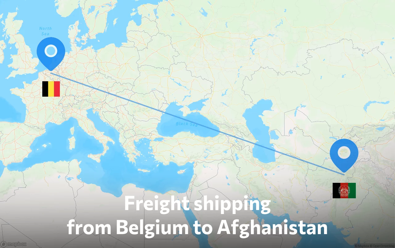 Shipping route from Belgium to Afghanistan