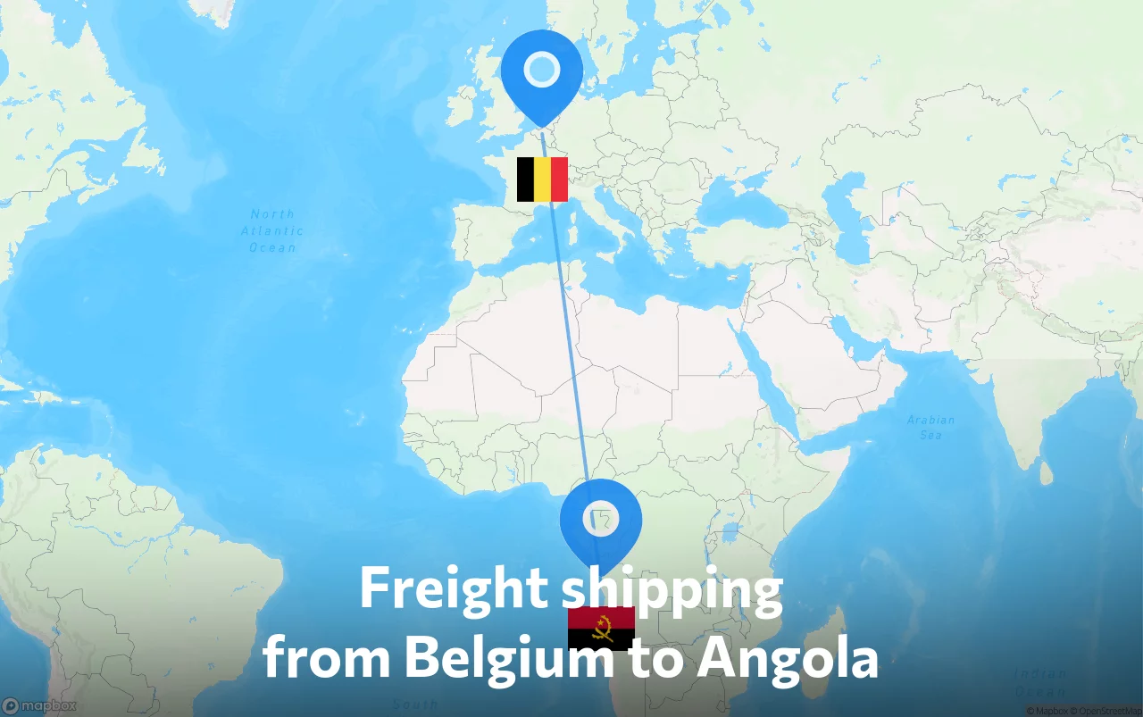 Shipping route from Belgium to Angola
