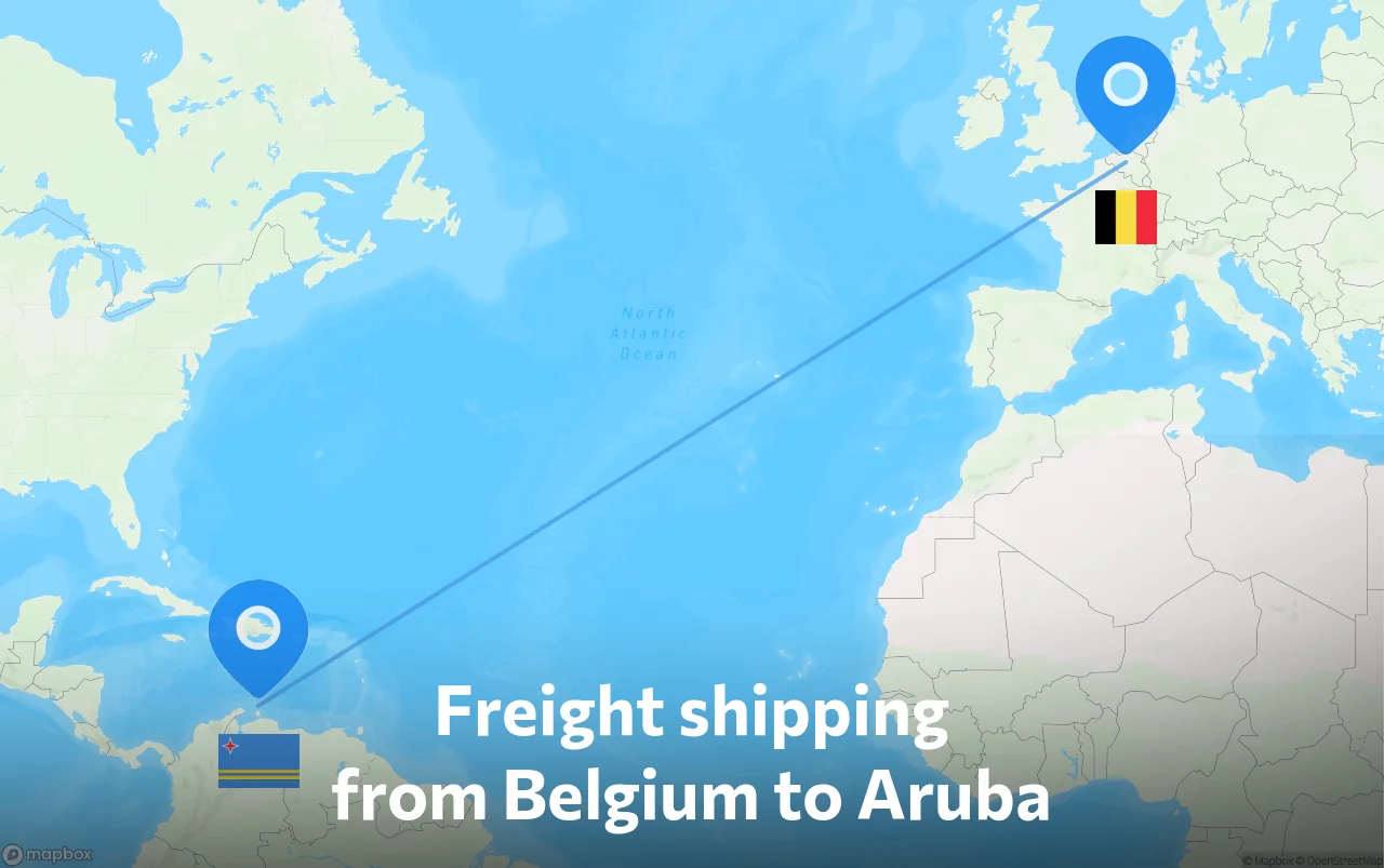 Shipping route from Belgium to Aruba