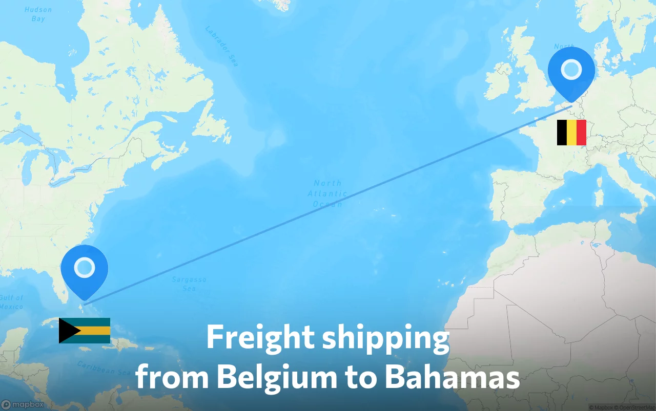 Shipping route from Belgium to Bahamas