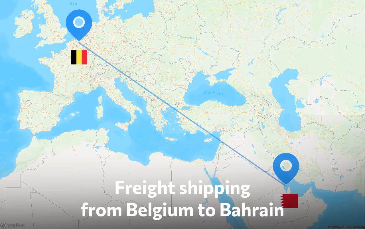 Shipping route from Belgium to Bahrain