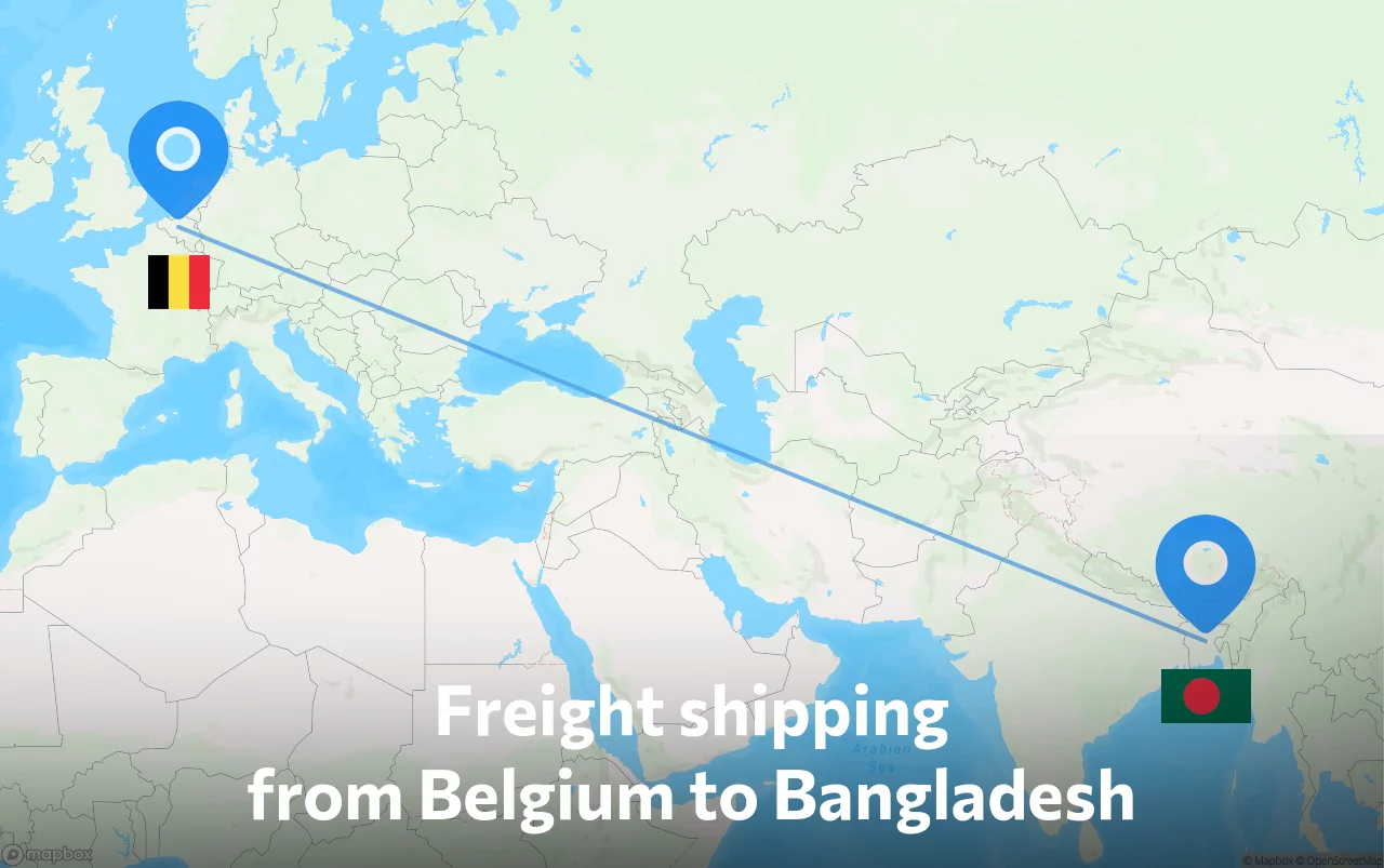 Shipping route from Belgium to Bangladesh
