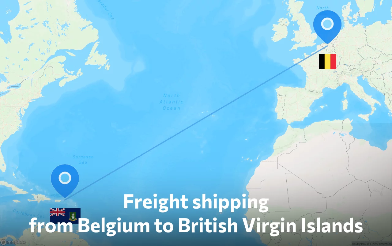 Shipping route from Belgium to British Virgin Islands