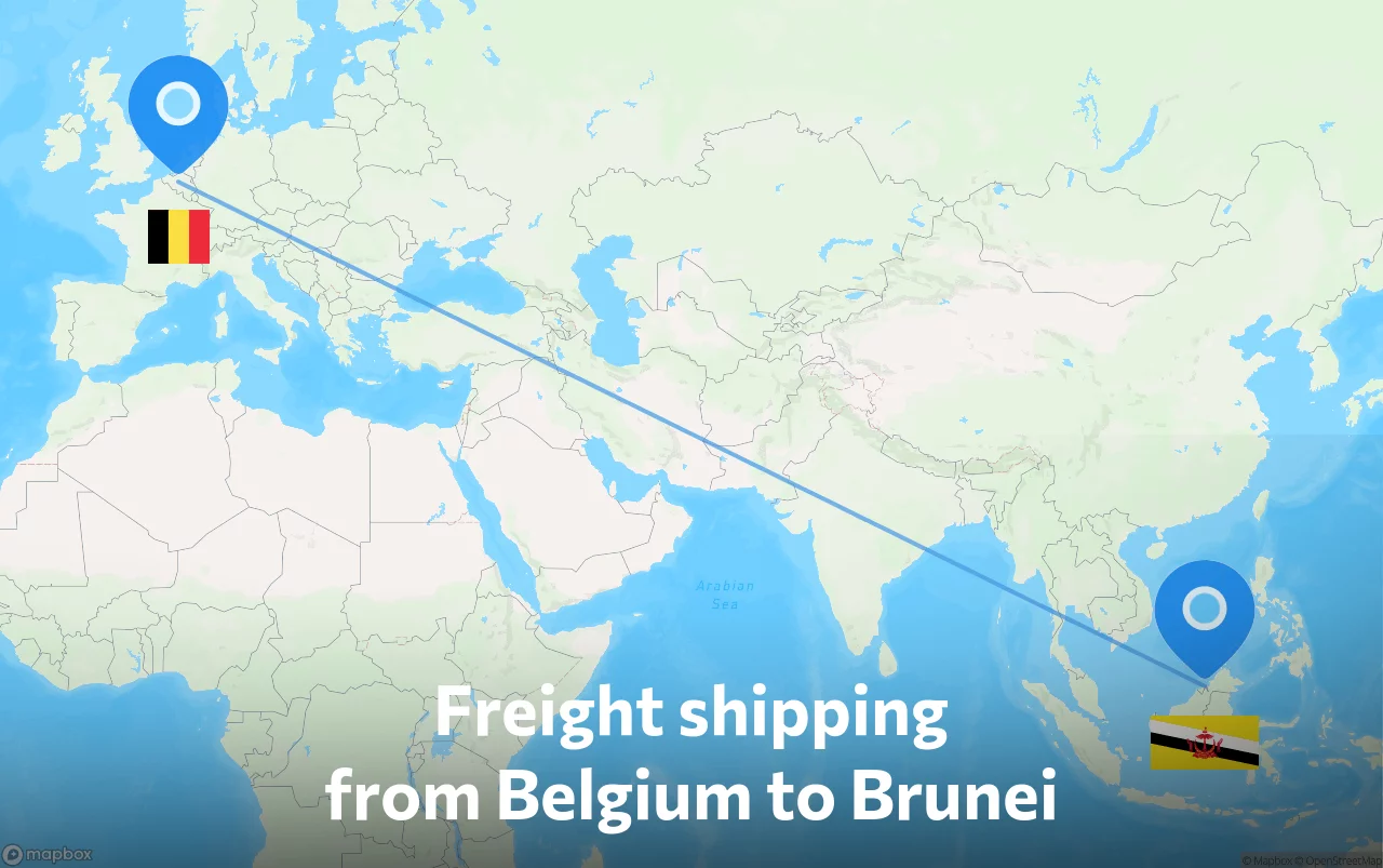 Shipping route from Belgium to Brunei