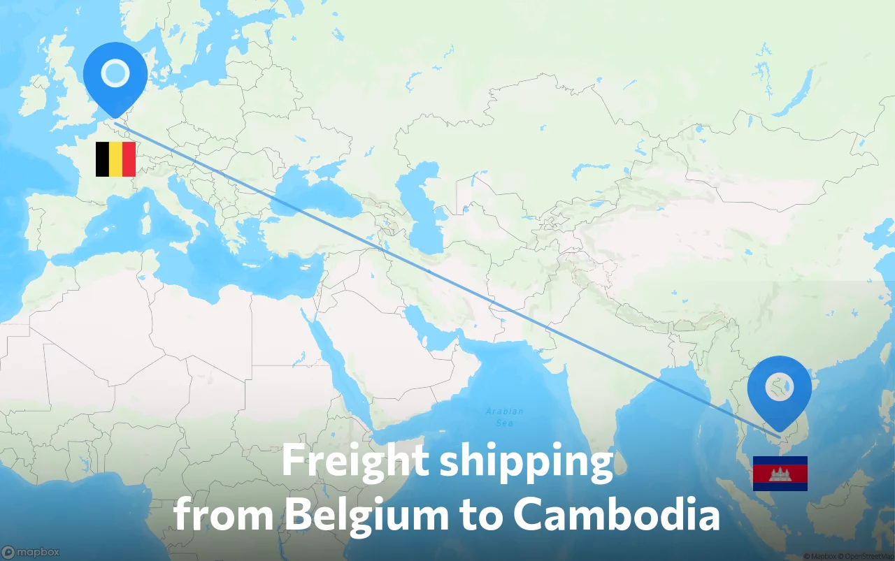 Shipping route from Belgium to Cambodia