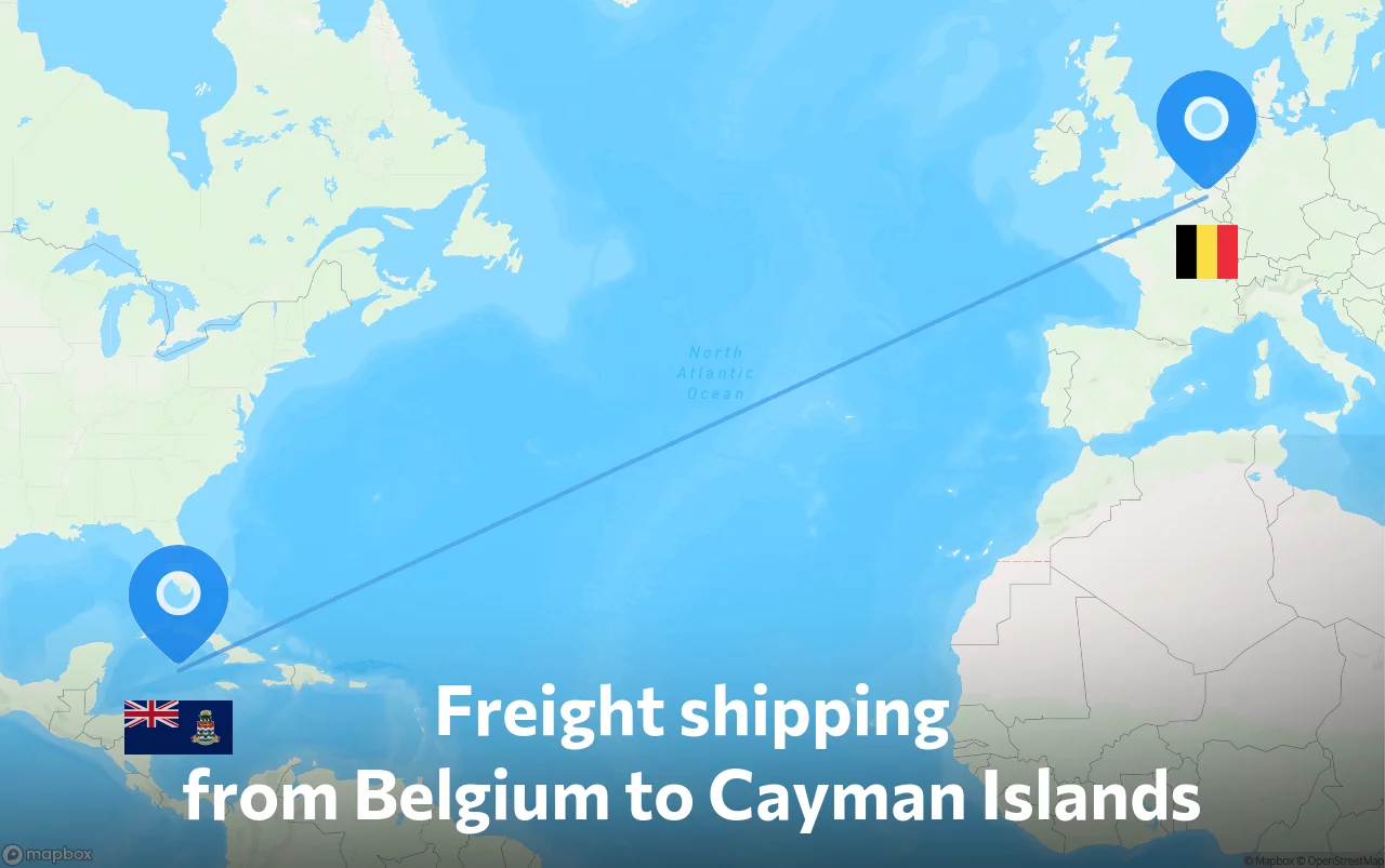 Shipping route from Belgium to Cayman Islands