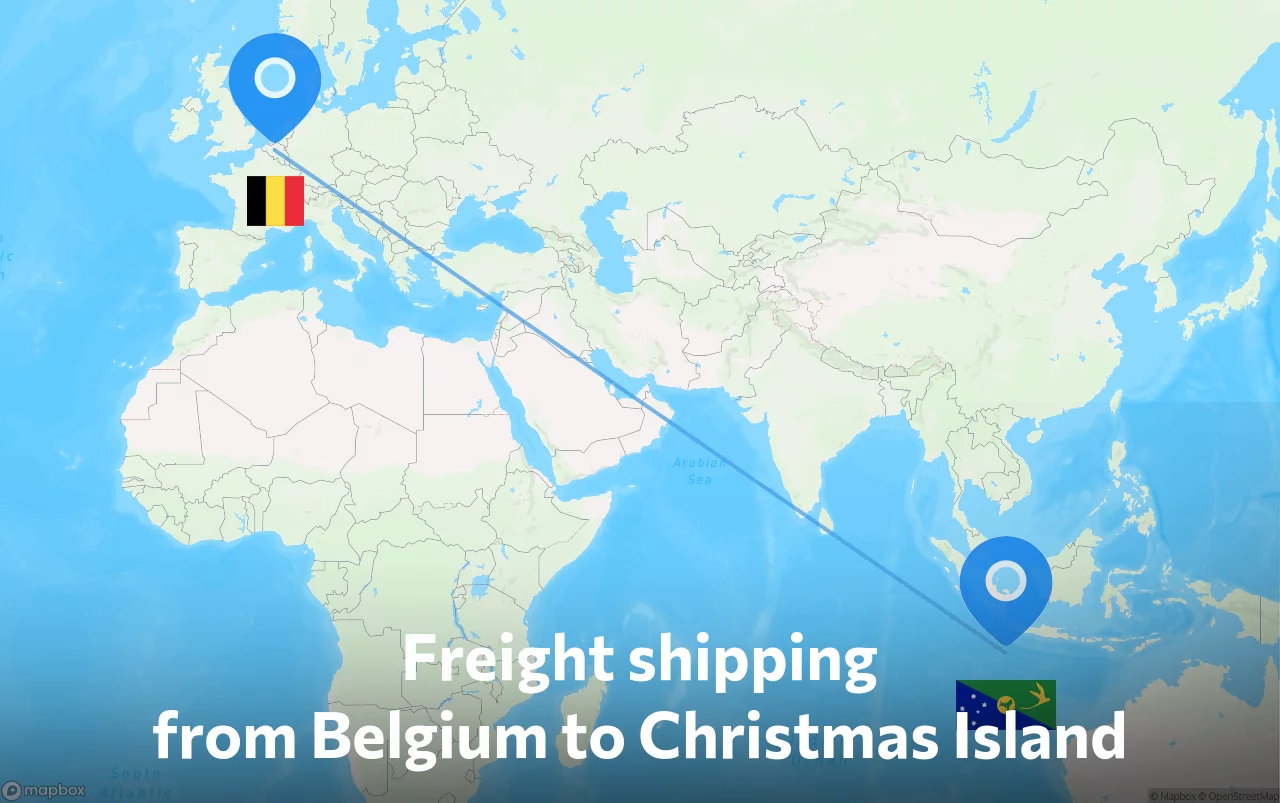 Shipping route from Belgium to Christmas Island