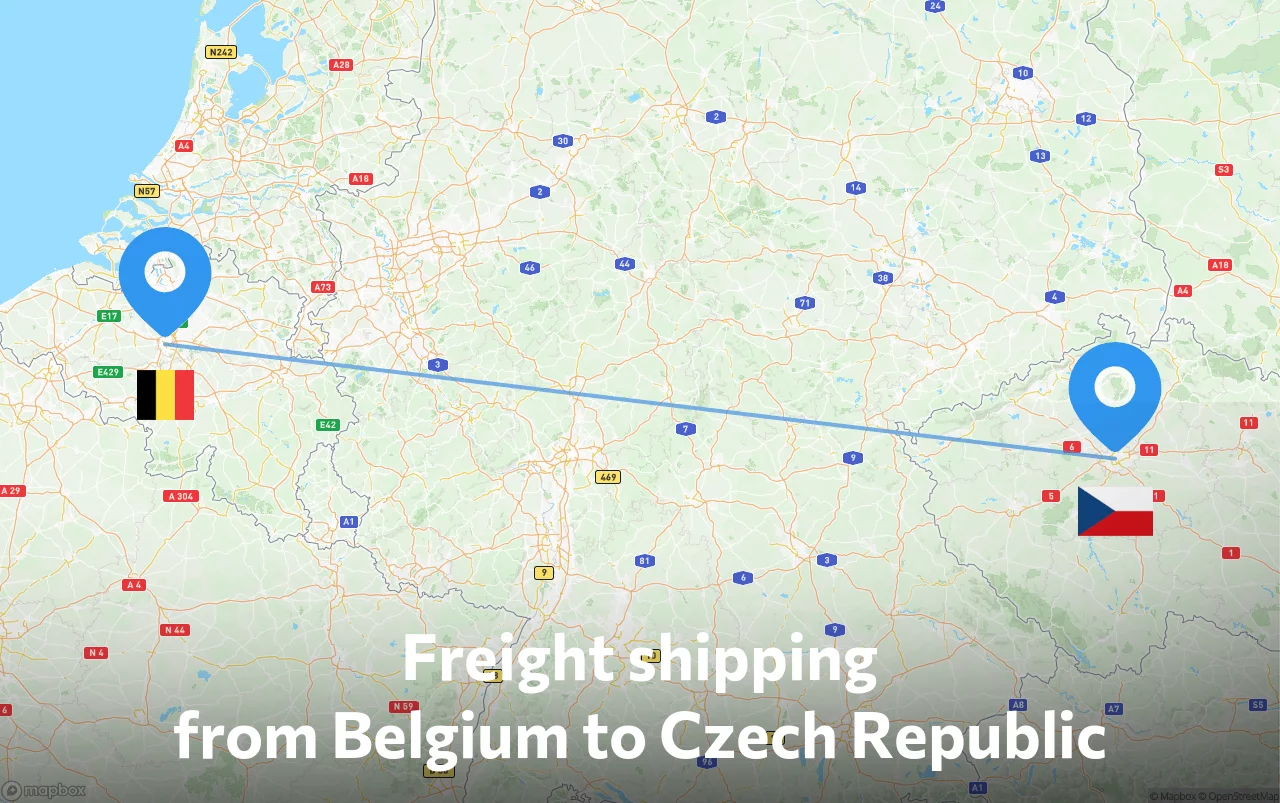 Shipping route from Belgium to Czech Republic