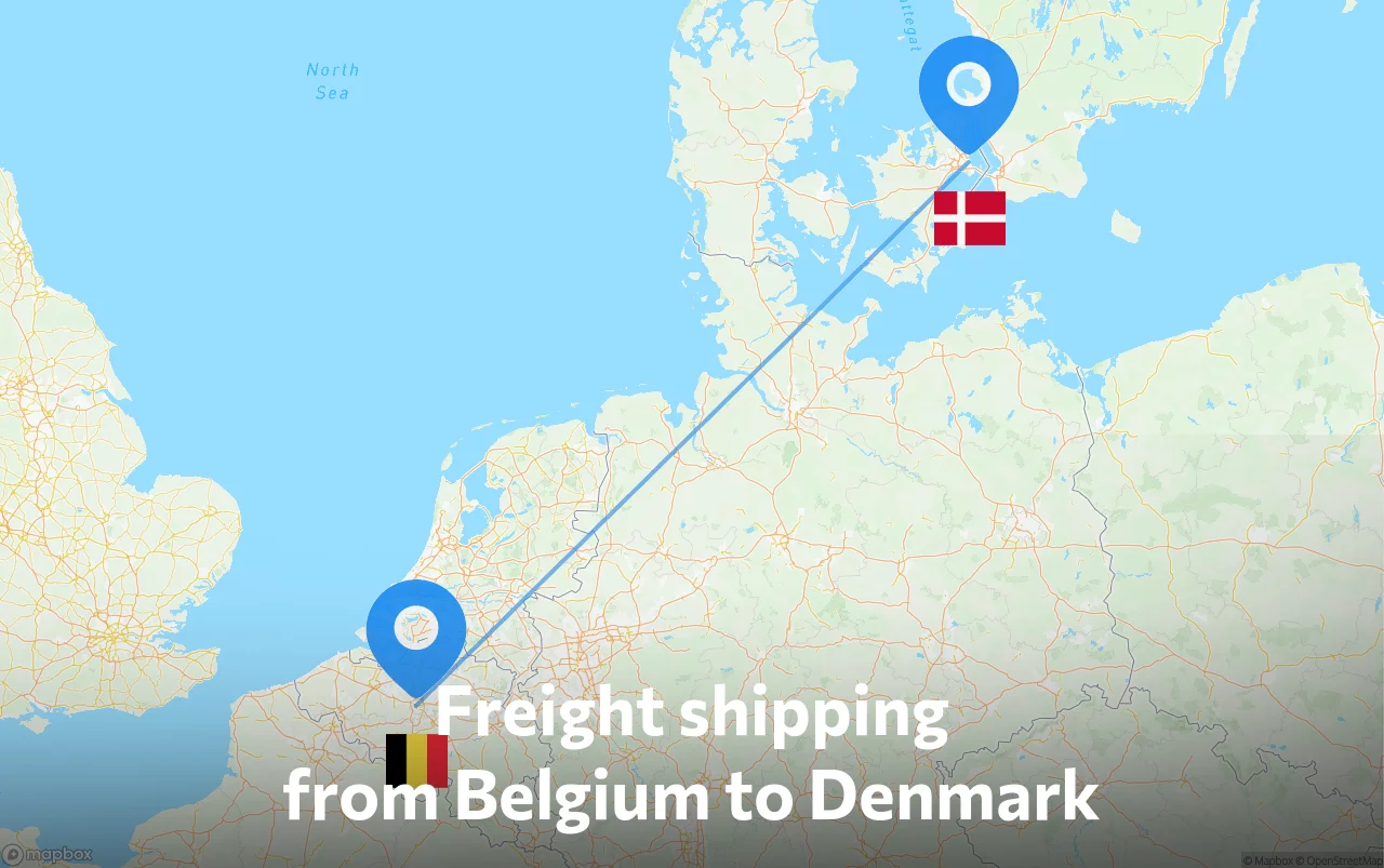 Shipping route from Belgium to Denmark