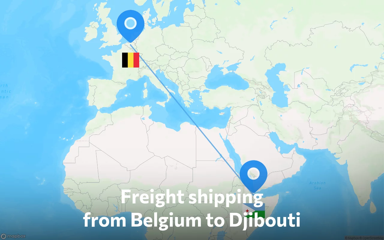 Shipping route from Belgium to Djibouti