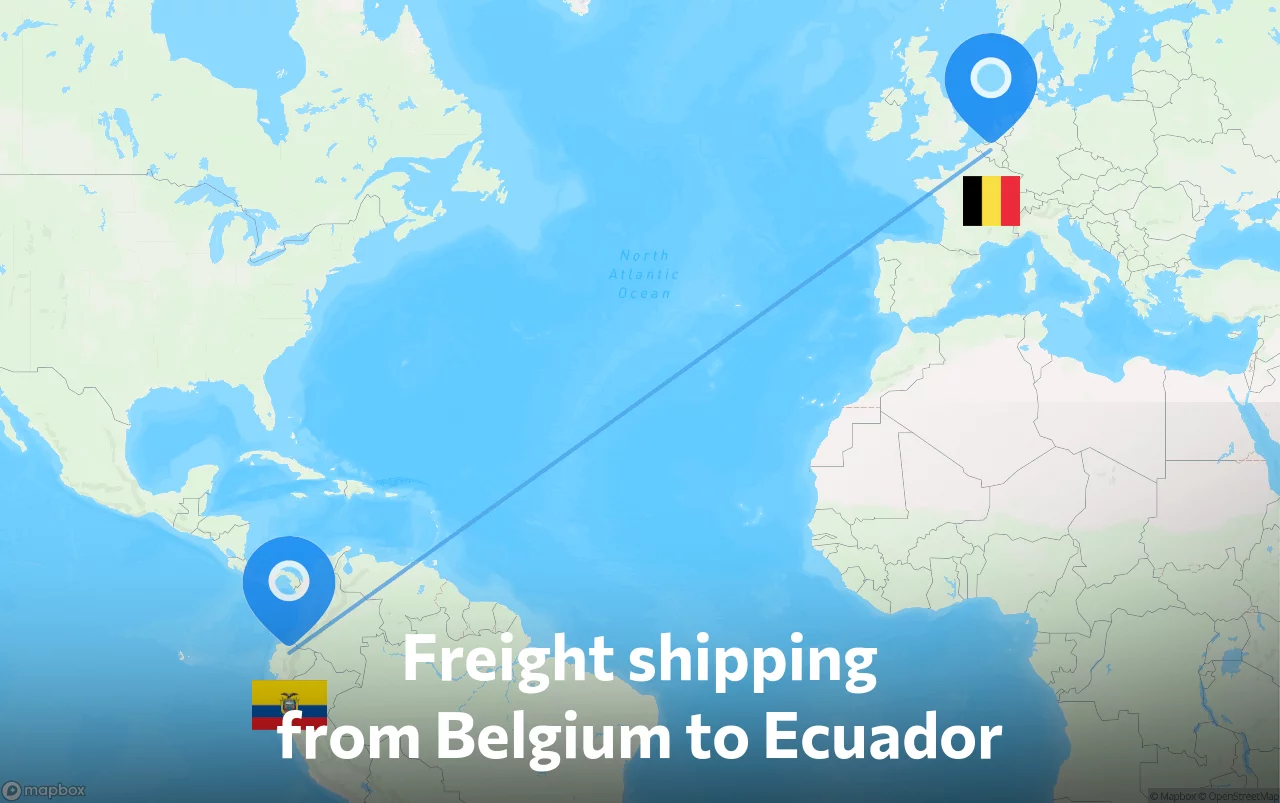 Shipping route from Belgium to Ecuador