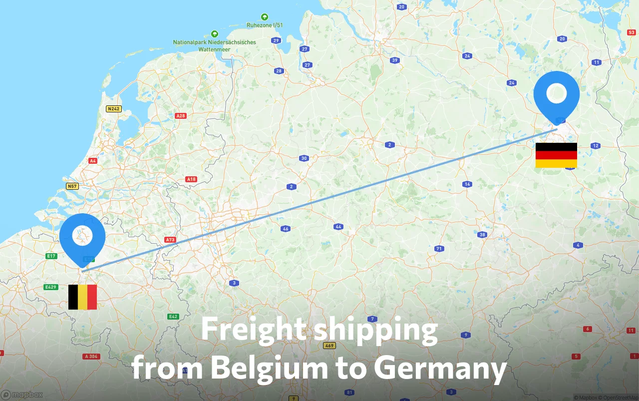 Shipping route from Belgium to Germany