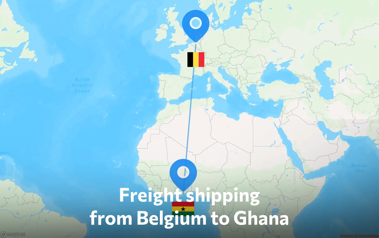 Shipping route from Belgium to Ghana