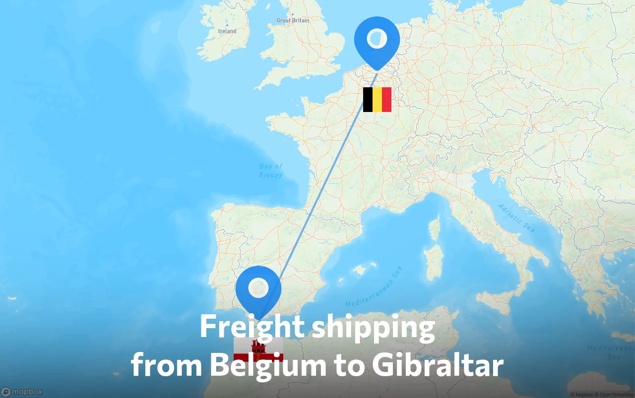 Shipping route from Belgium to Gibraltar