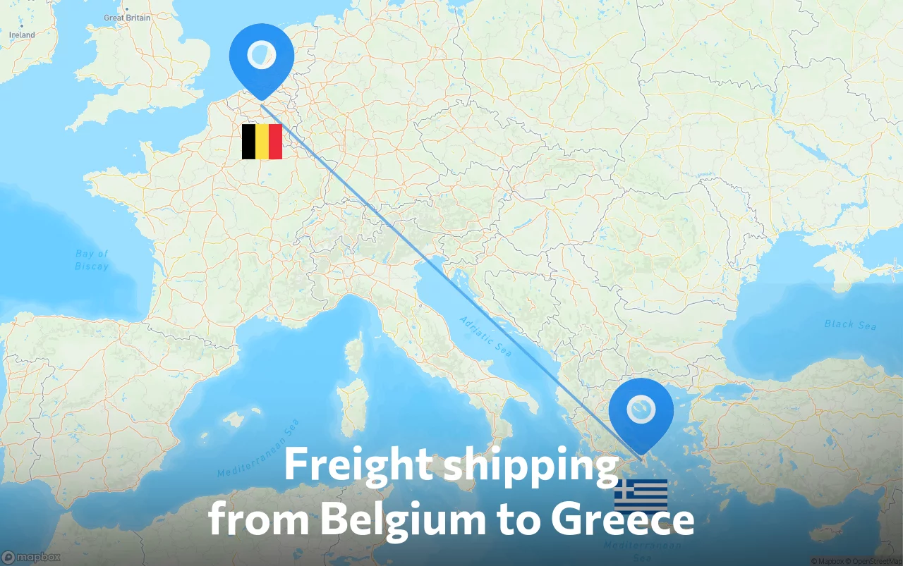 Shipping route from Belgium to Greece