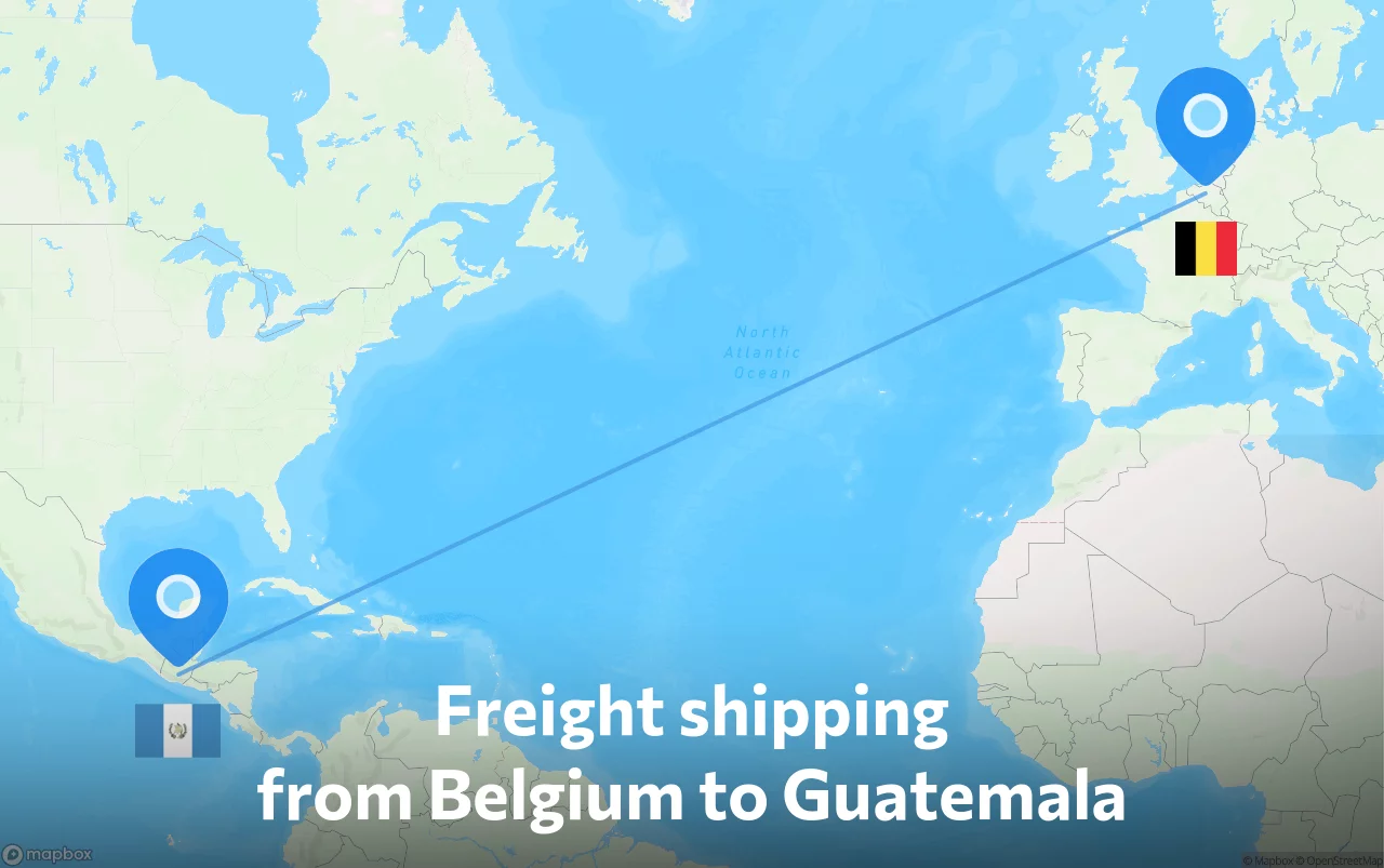 Shipping route from Belgium to Guatemala