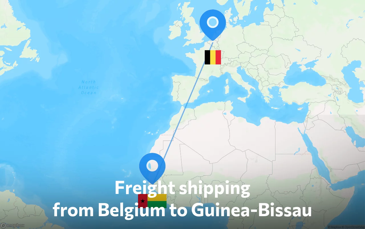Shipping route from Belgium to Guinea-Bissau