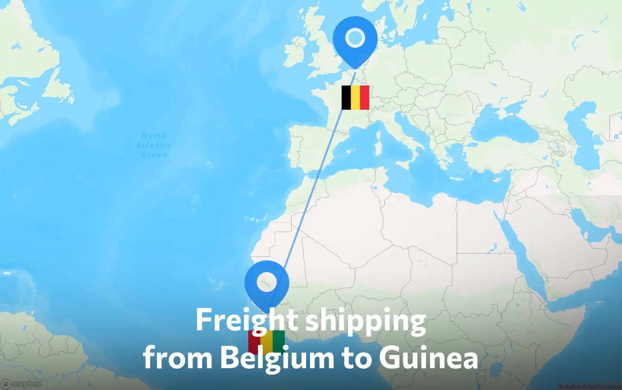 Shipping route from Belgium to Guinea