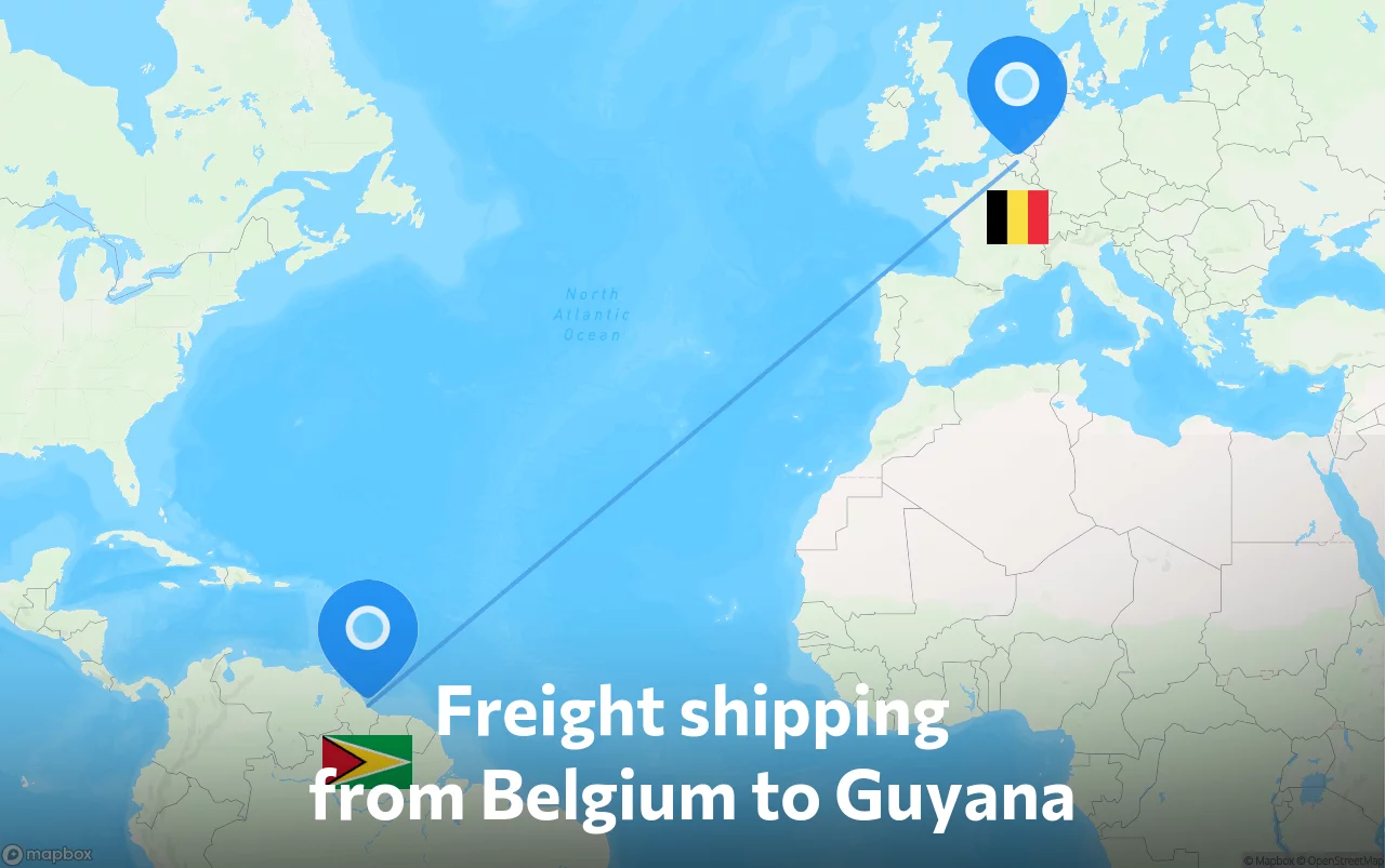 Shipping route from Belgium to Guyana