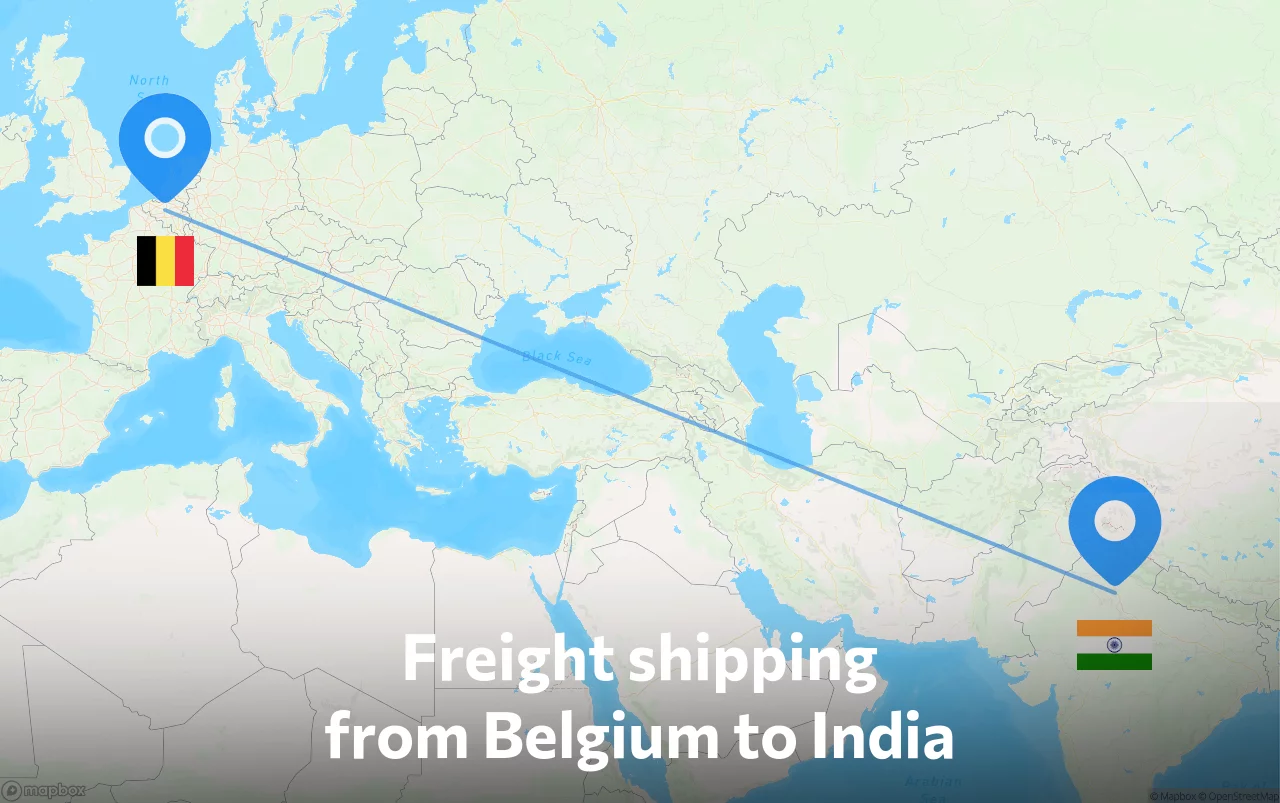 Shipping route from Belgium to India
