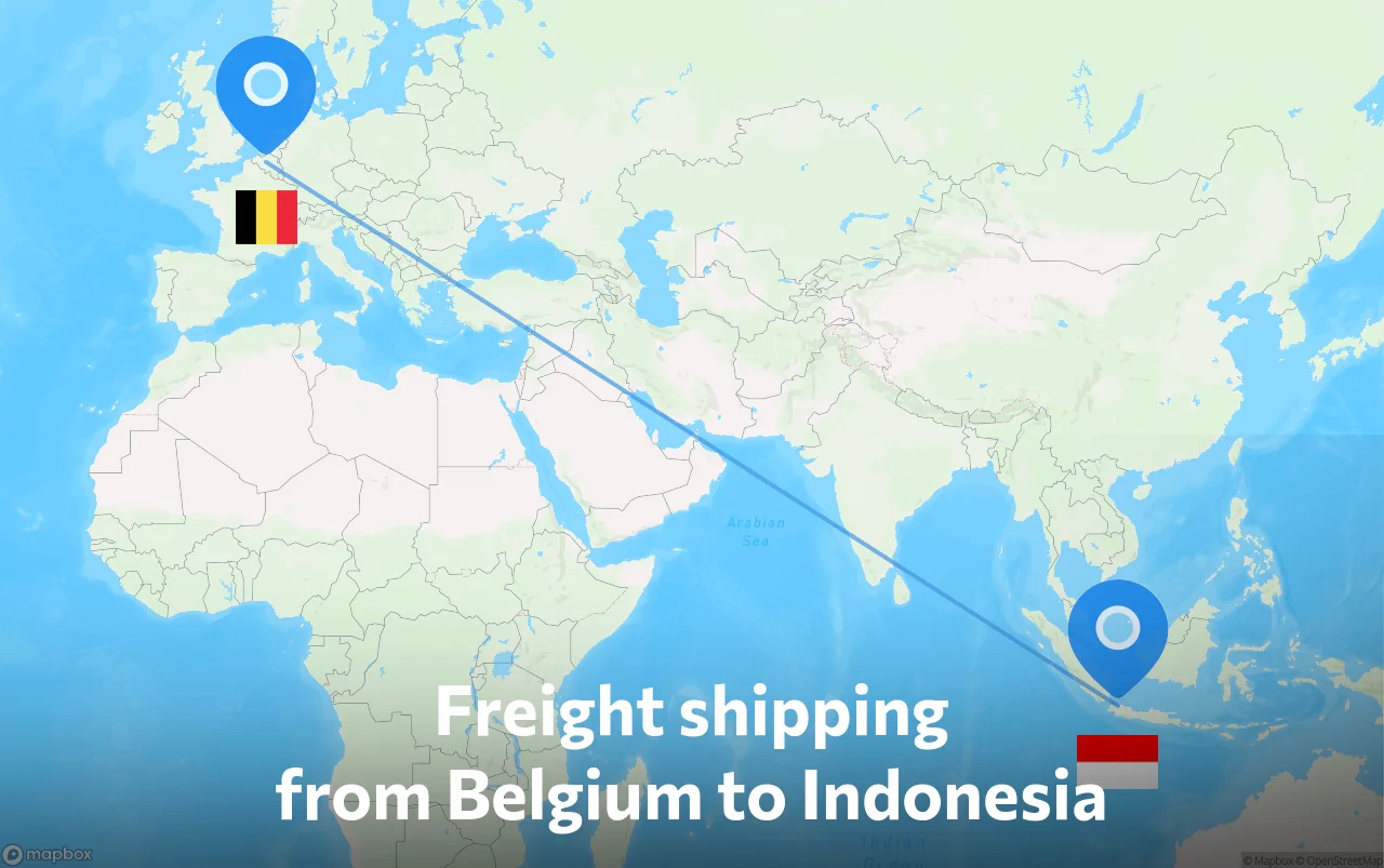 Shipping route from Belgium to Indonesia