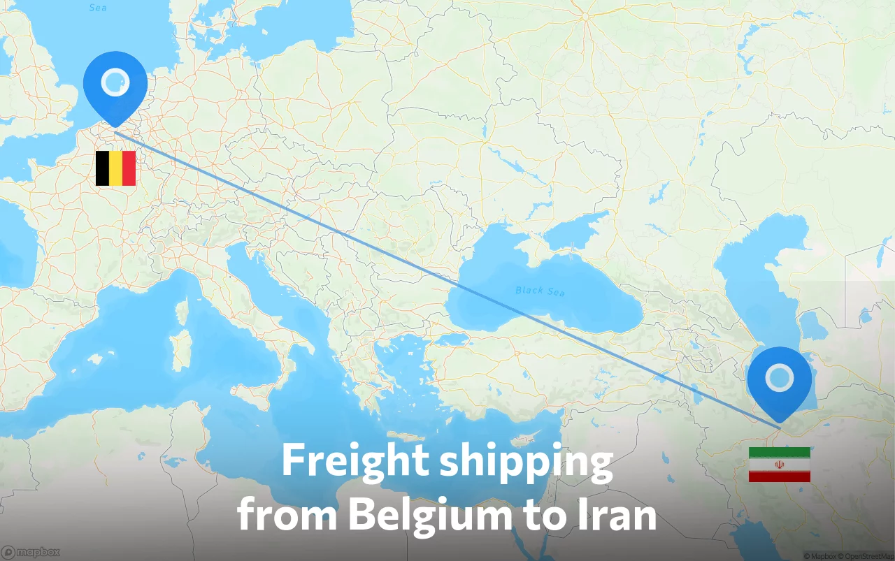 Shipping route from Belgium to Iran
