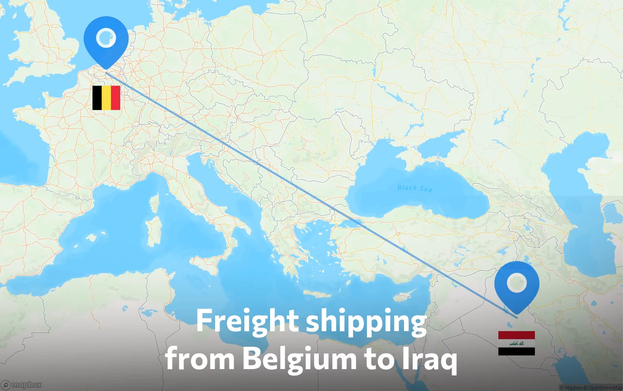 Shipping route from Belgium to Iraq