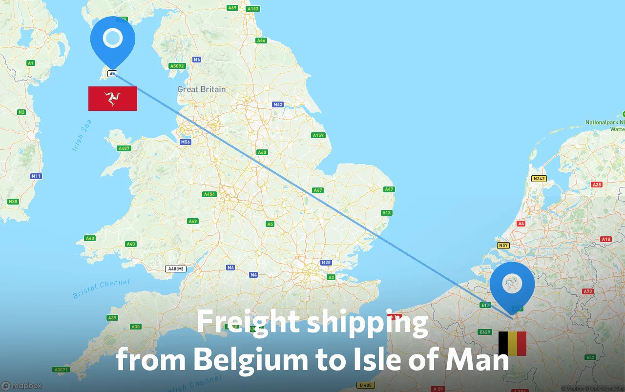 Shipping route from Belgium to Isle of Man