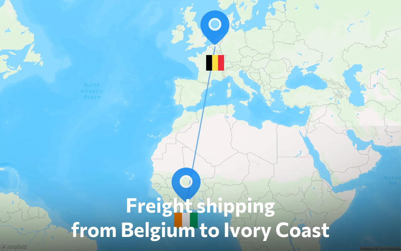 Shipping route from Belgium to Ivory Coast